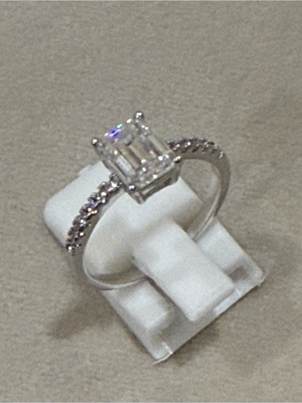 Emerald-Cut Cubic Zirconia Pave Ring - Silver White